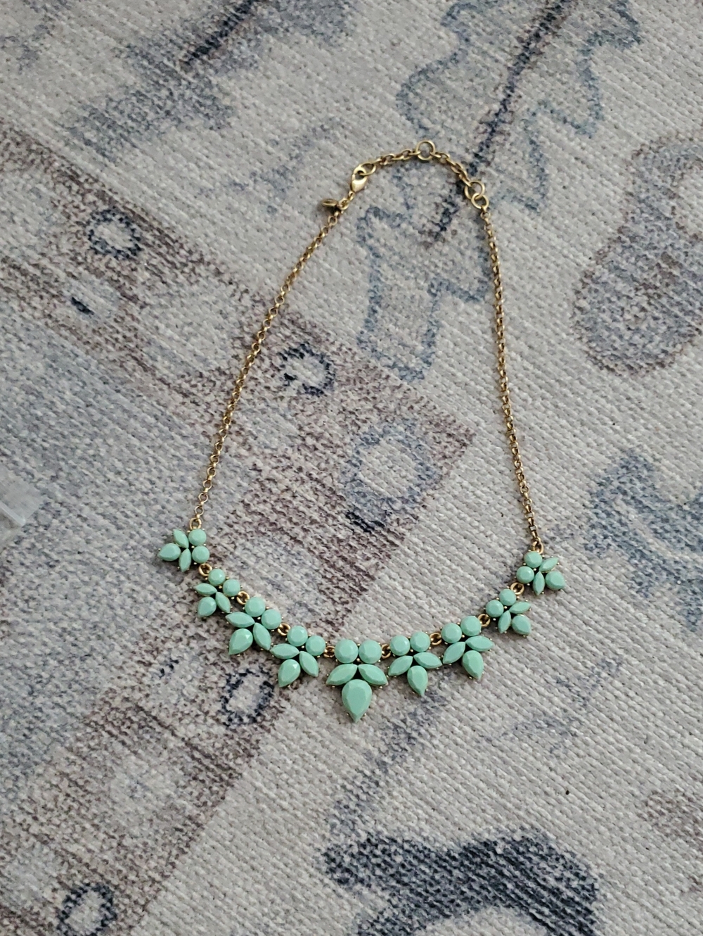 J. Crew Mint Green And Gold Floral Statement Necklace